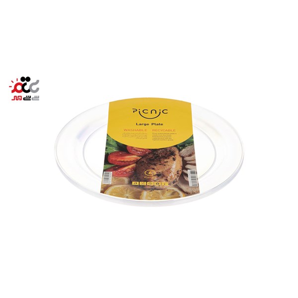 بشقاب یکبار مصرف شیشه ای شفاف پیکنیک مدل MR28 بسته 6 عددی