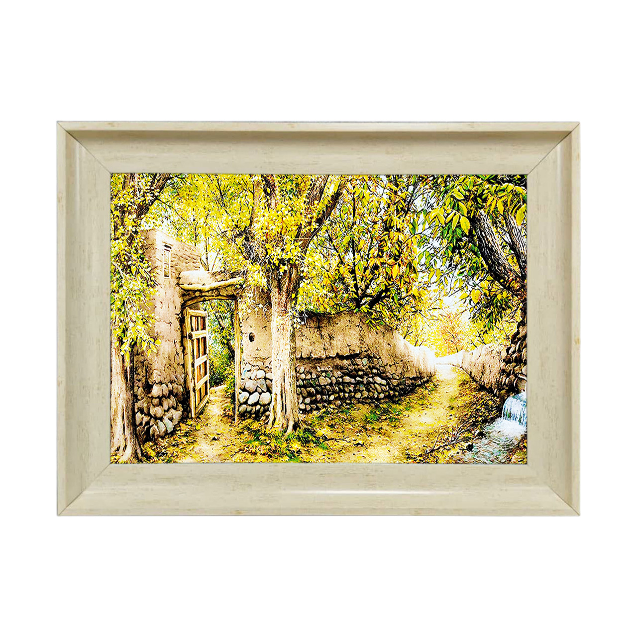 تابلو فرش چاپی طرح کوچه باغ کد 10008 سایز 50×35 سانتی متری