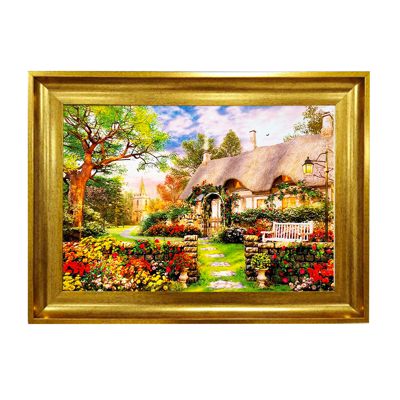 تابلو فرش چاپی طرح کلبه کد 10122 سایز 50×50 سانتی متری