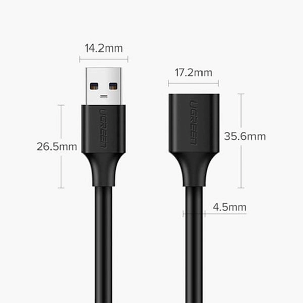 کابل افزایش طول نیم متری UGREEN USB2.0 مدل US103 - مشکی(10313)