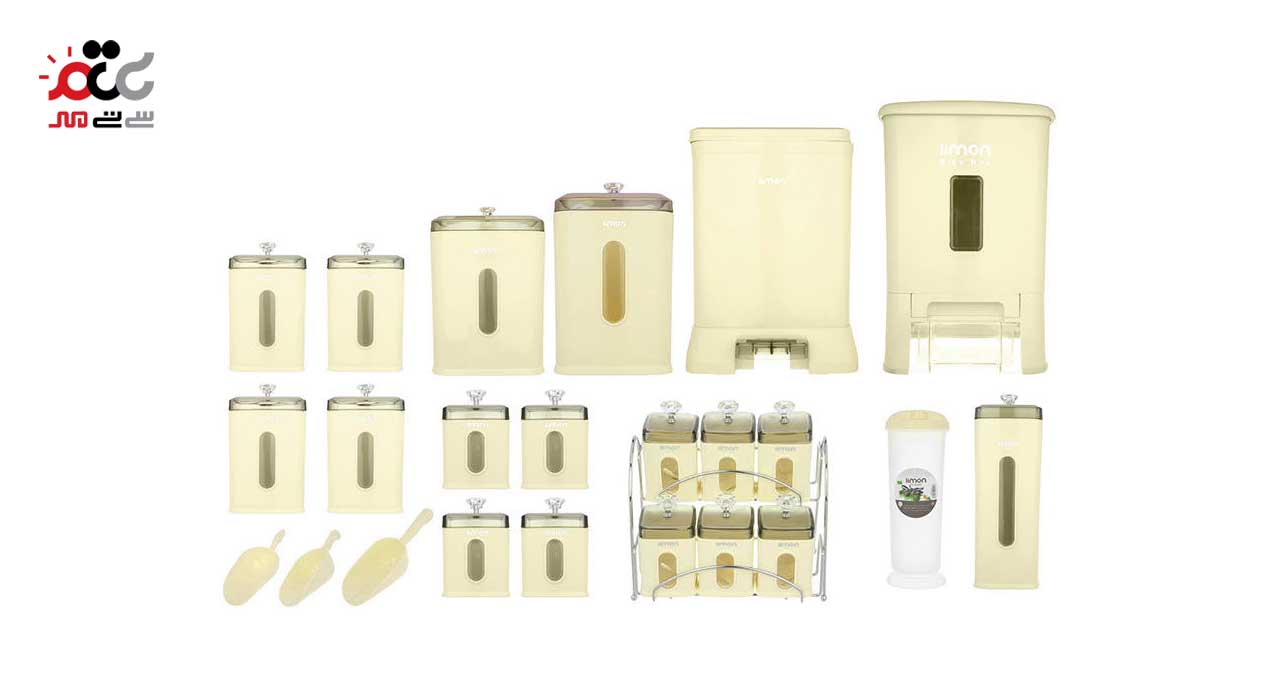 سرویس آشپزخانه 21 پارچه چهارگوش درب شفاف لیمون 