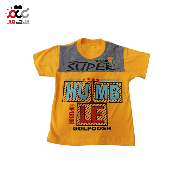ست تیشرت و شلوارک بچگانه دو رنگ طوسی نارنجی طرح SUPER سایز 45