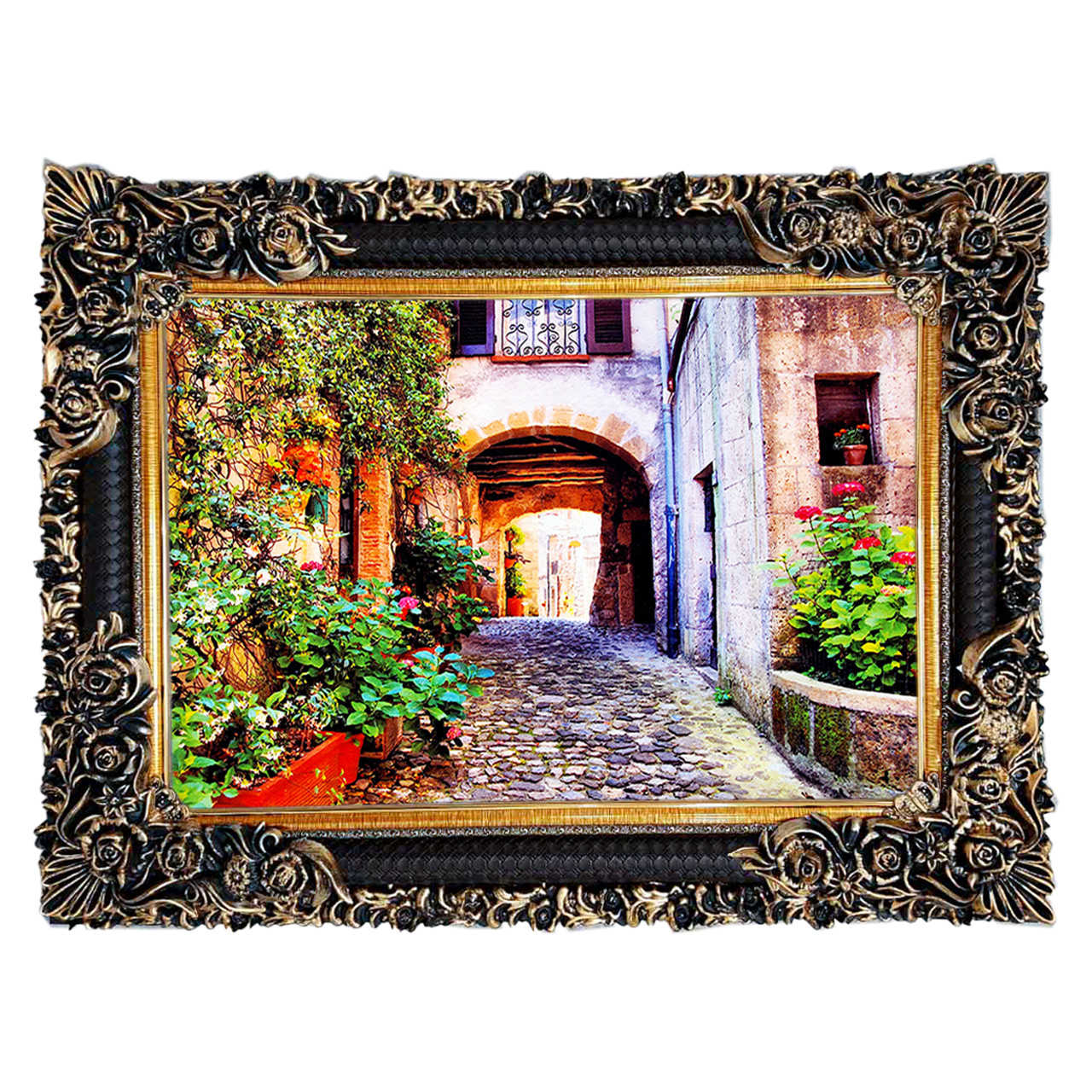 تابلو فرش چاپی طرح کوچه باغ کد 10215 سایز 70×50 سانتی متری