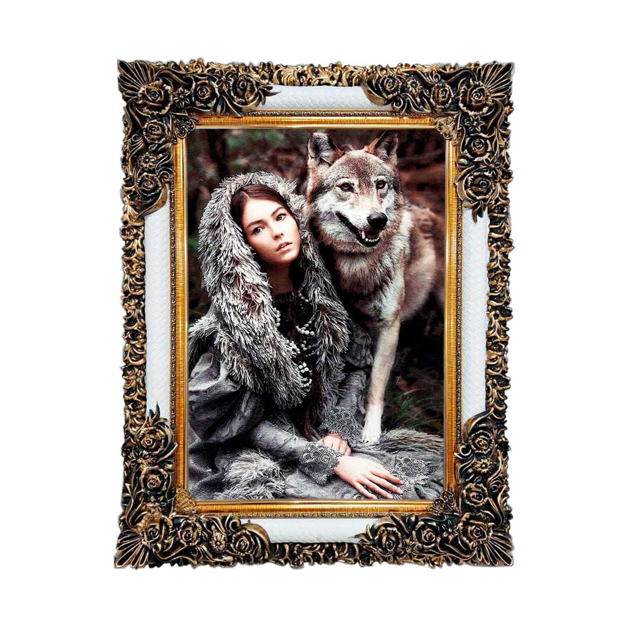 تابلو فرش چاپی طرح گرگ کد 13051 سایز 50×50 سانتی متری