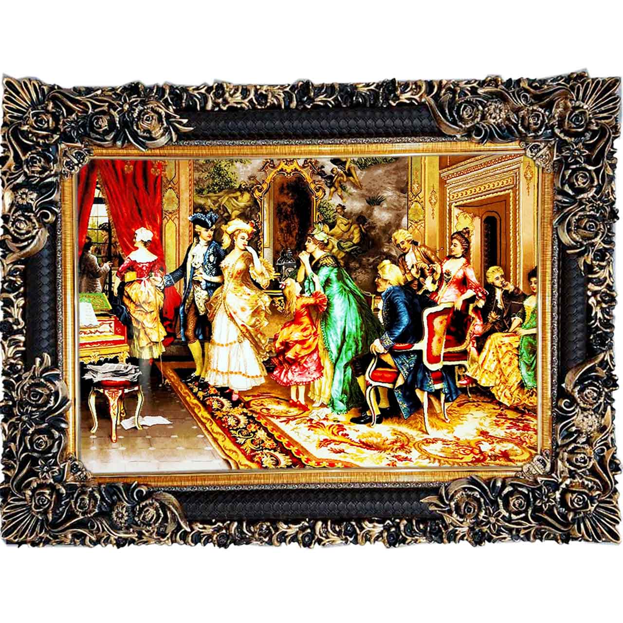 تابلو فرش چاپی طرح ضیافت کد 11017 سایز 100×70 سانتی متری