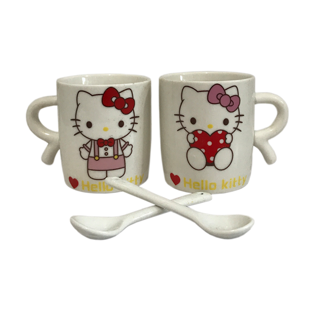 ماگ سرامیکی طرح کیتی همراه با قاشق بسته 2 عددی