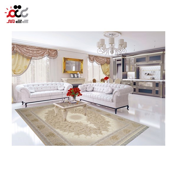 فرش ماشینی مدل گیتی کرم p نقره ای