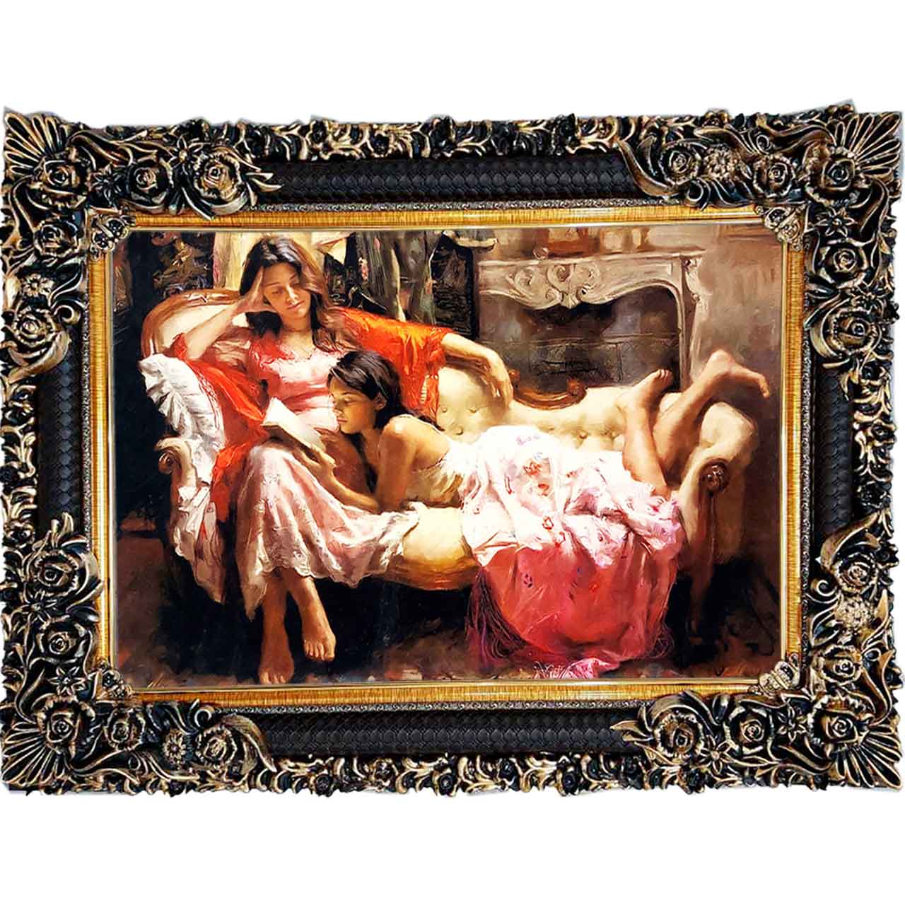 تابلو فرش چاپی طرح مادر و دختر کد 13311 سایز 100×70 سانتی متری