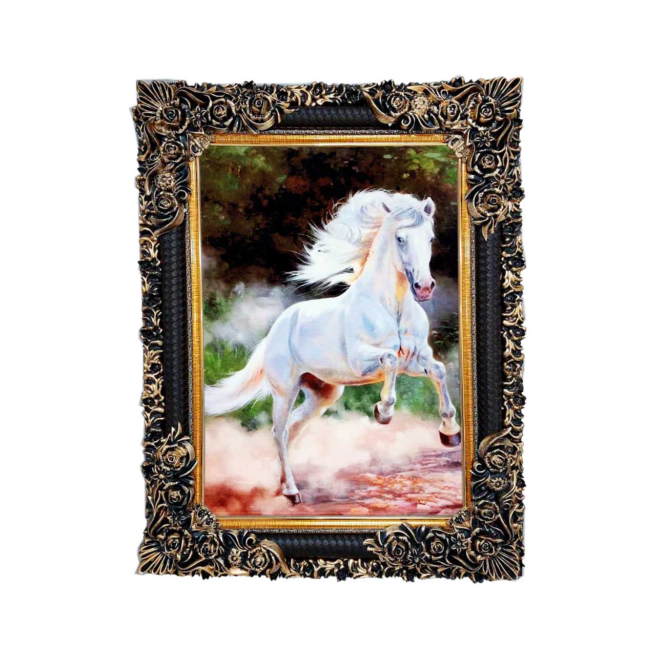 تابلو فرش چاپی طرح اسب کد 14307 سایز 50×35 سانتی متری