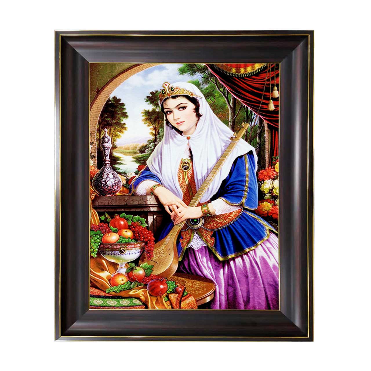 تابلو فرش چاپی طرح بانو کد 13017 سایز 70×50 سانتی متری