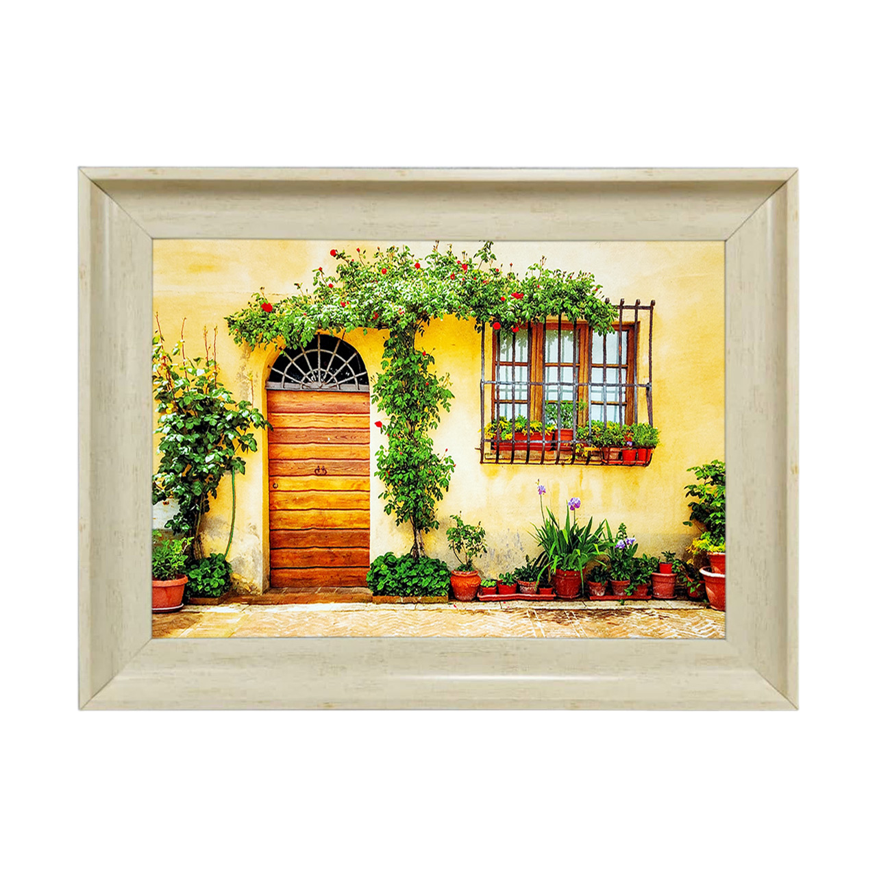 تابلو فرش چاپی طرح خانه باغ کد 10035 سایز 50×35 سانتی متری