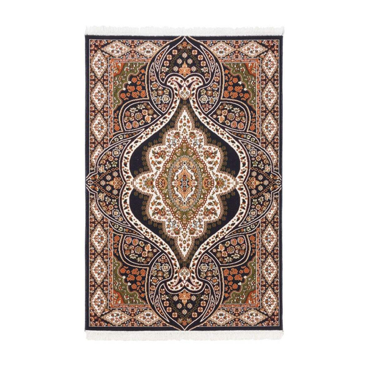 گلیم ماشینی دنیای فرش طرح کیمیا زمینه سورمه ای