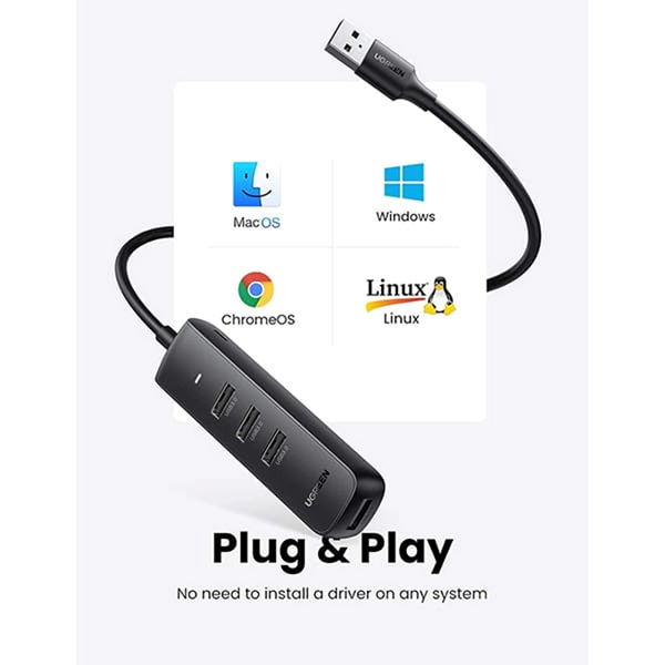 هاب 4 پورت UGREEN USB3.0 مدل80657-CM416 - مشکی (گارانتی 18 ماهه آسان پیشرو)