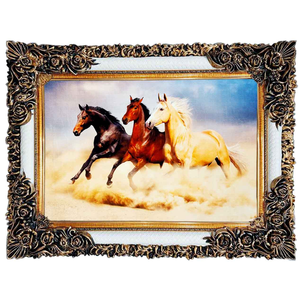 تابلو فرش چاپی طرح اسب کد 14023 سایز 100×50 سانتی متری