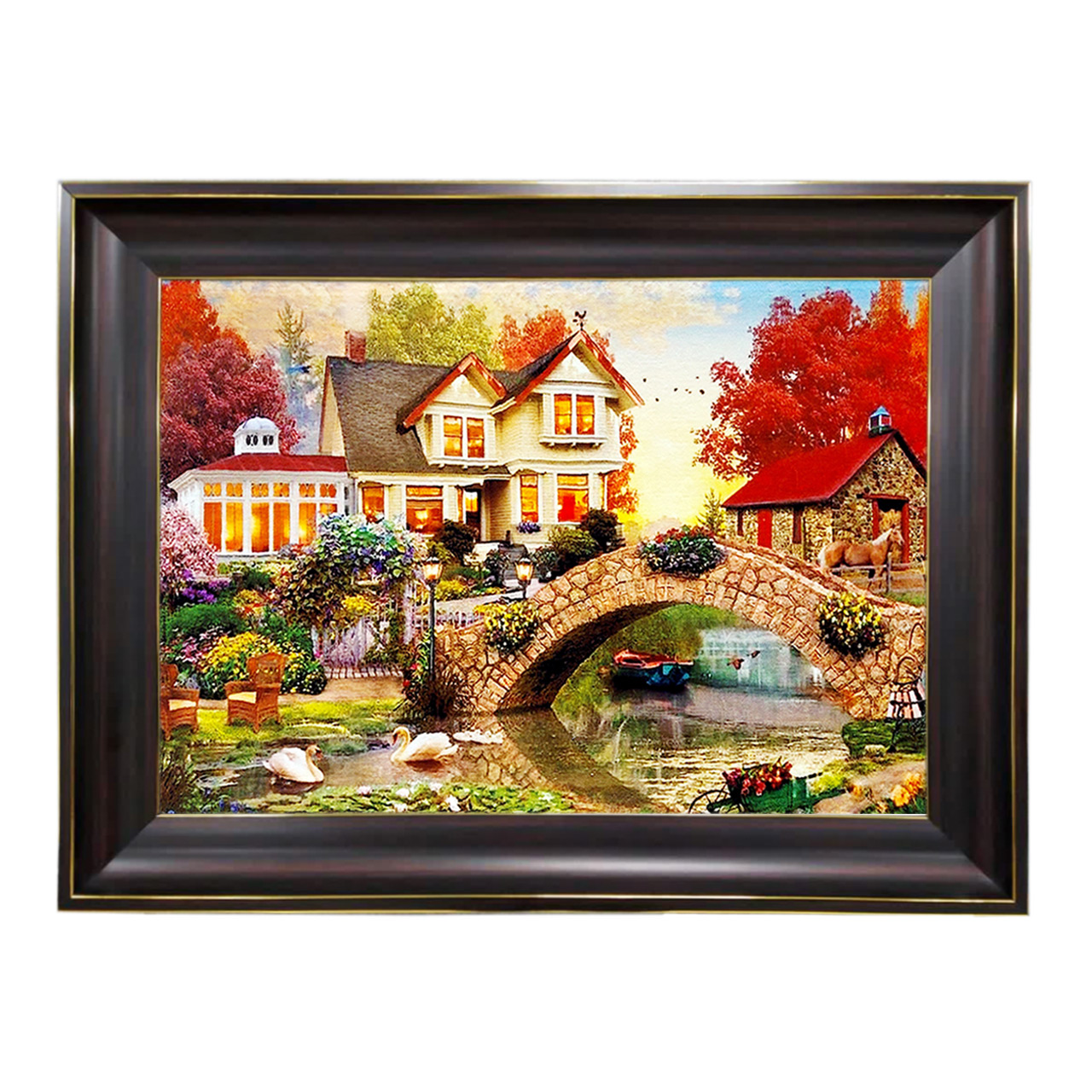 تابلو فرش چاپی طرح دهکده کد 10149 سایز 60×40 سانتی متری