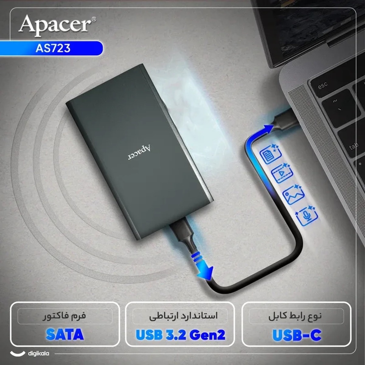 هارد Apacer SSD مدل AS723 Hyperspeed ظرفیت 512GB - مشکی (گارانتی متین)