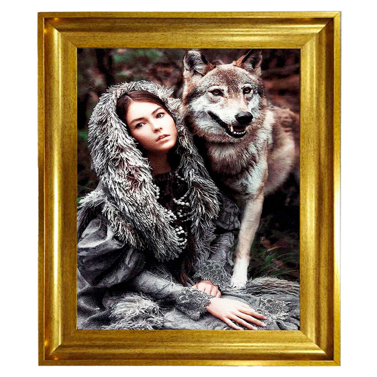 تابلو فرش چاپی طرح گرگ کد 13051 سایز 100×70 سانتی متری