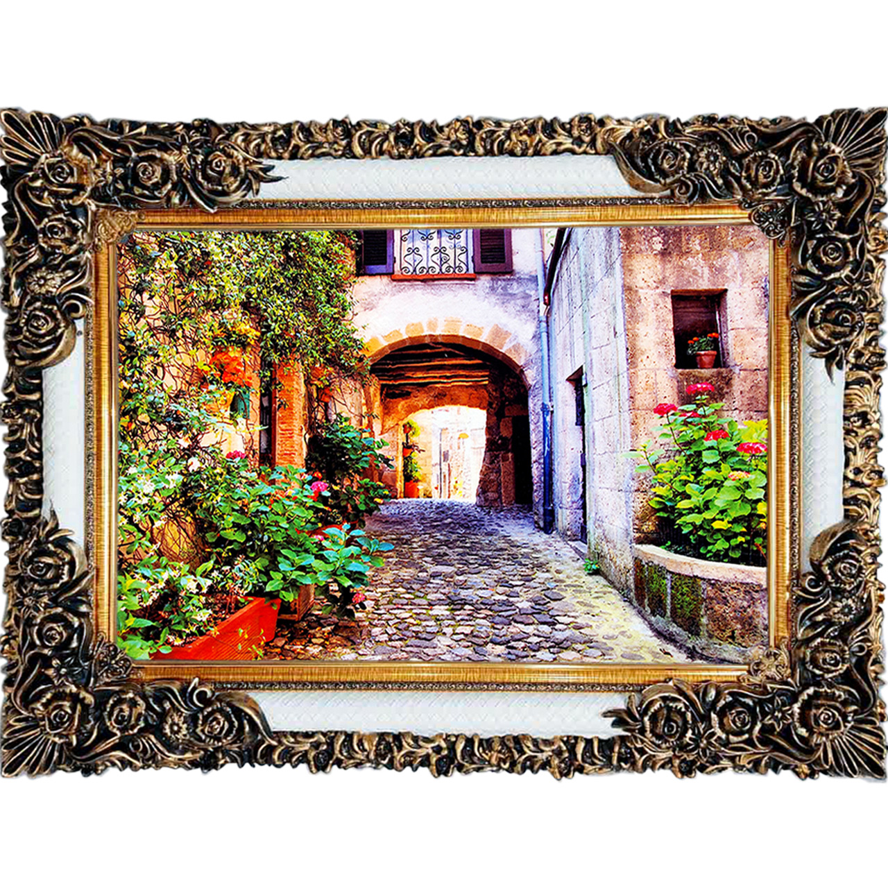 تابلو فرش چاپی طرح کوچه باغ کد 10215 سایز 100×70 سانتی متری