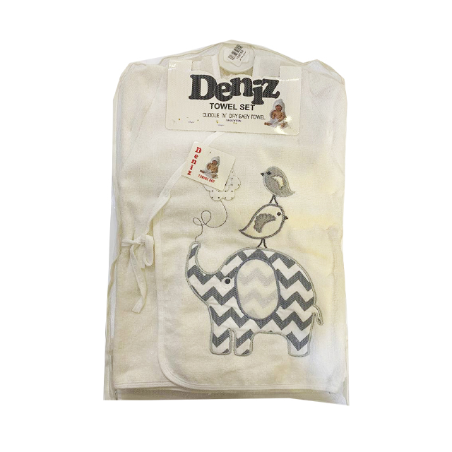 ست حوله نوزادی دنیز طرح فیل و گنجشک بسته 5 عددی