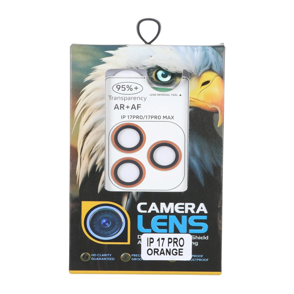 محافظ لنز رینگی اورجینال Eagle شابلون دار با قابلیت نصب مجدد Apple iPhone 17 Pro Max / iPhone 17 Pro - نارنجی (پک دار)
