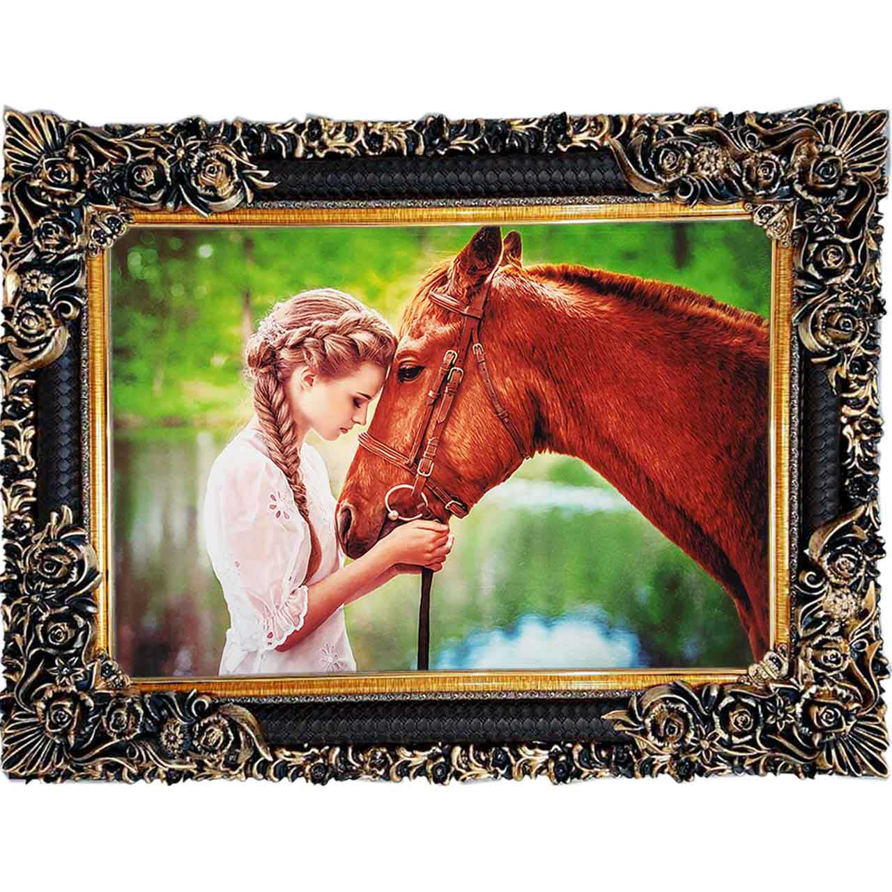 تابلو فرش چاپی طرح اسب کد 13305 سایز 100×70 سانتی متری