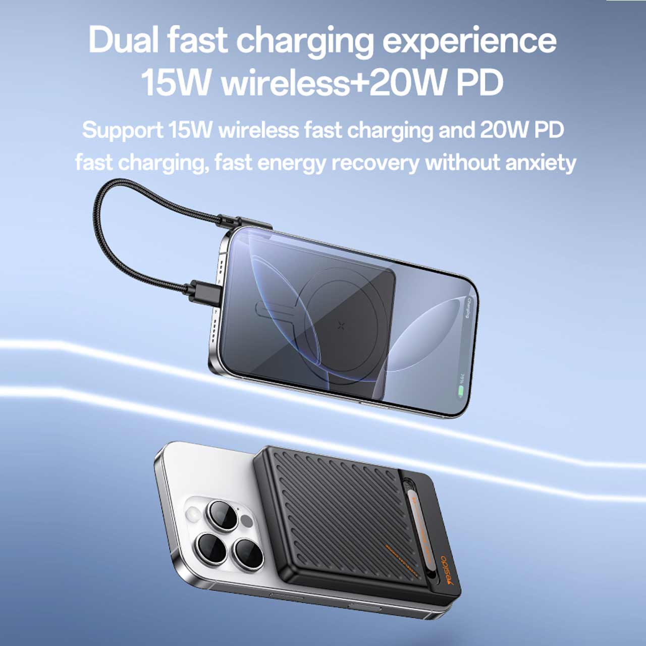 پاوربانک وایرلس (PD و فست شارژ) Yesido 5000mAh مدل YP77 20W - مشکی (گارانتی 18 ماه تعویض نیکان همراه)