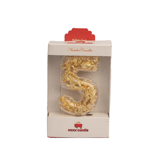 شمع تولد مکس کندل طرح ورق طلا عدد 5