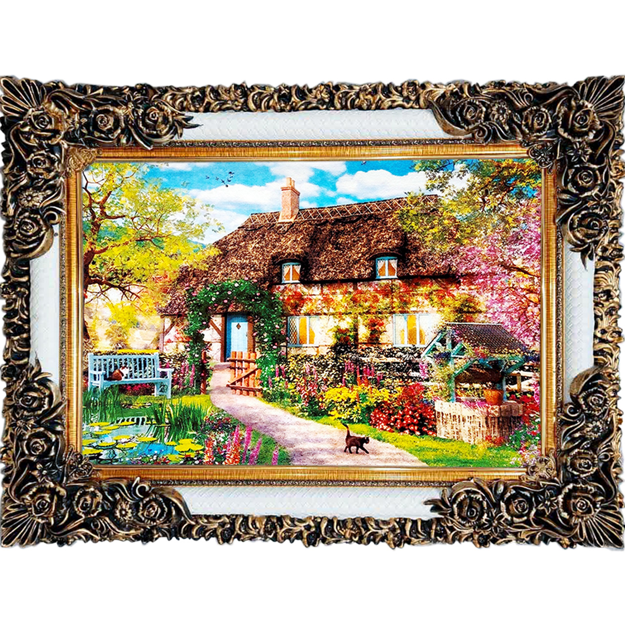 تابلو فرش چاپی طرح کلبه کد 10162 سایز 100×70 سانتی متری