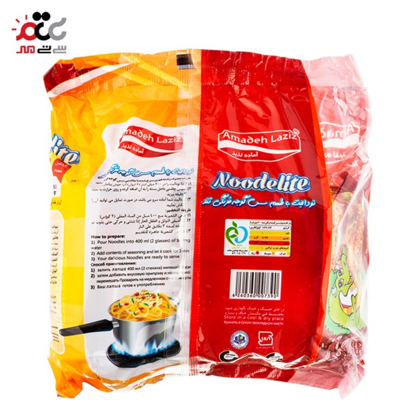نودالیت با طعم سس گوجه فرنگی تند آماده لذیذ 75 گرمی بسته 5 عددی