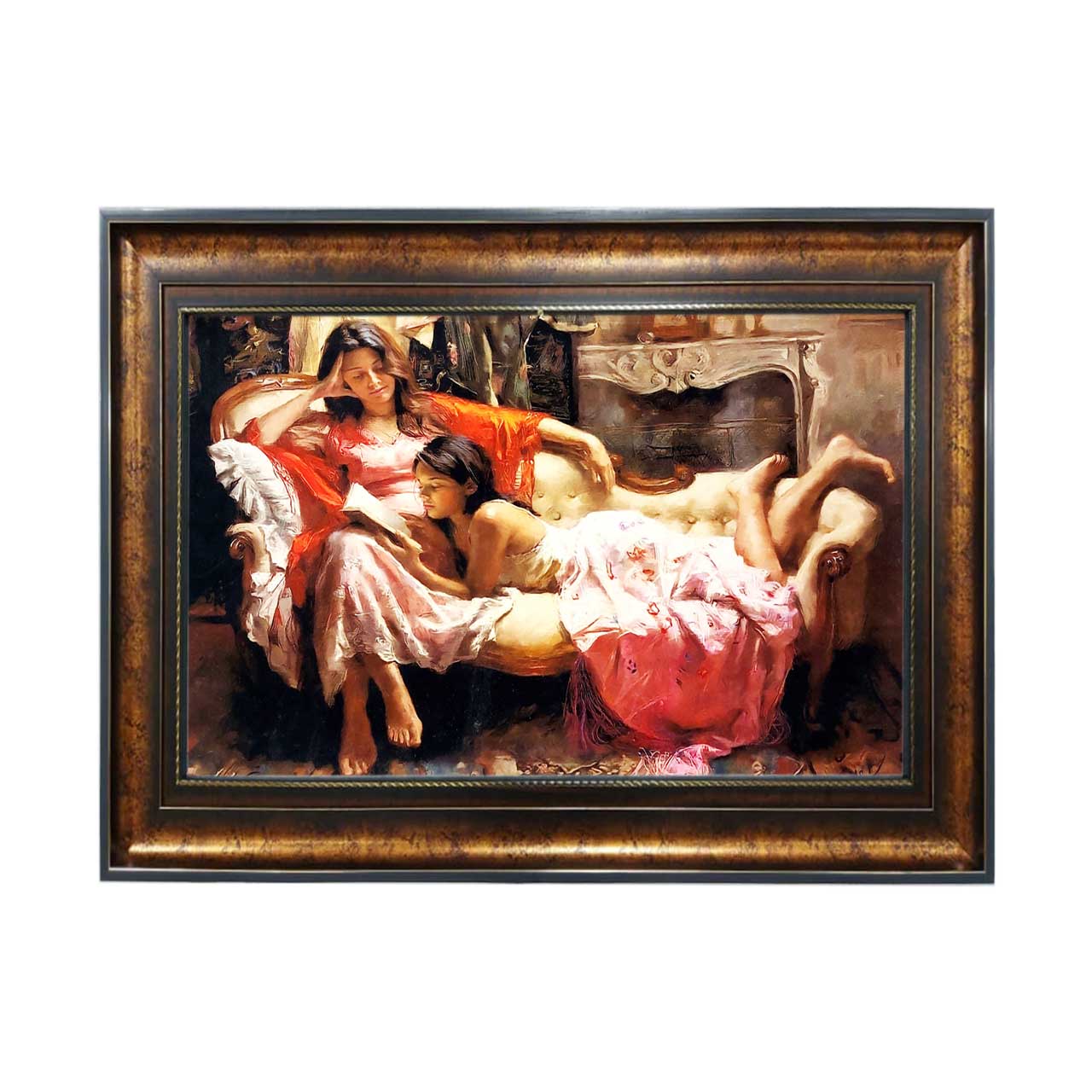 تابلو فرش چاپی طرح مادر و دختر کد 13311 سایز 50×35 سانتی متری