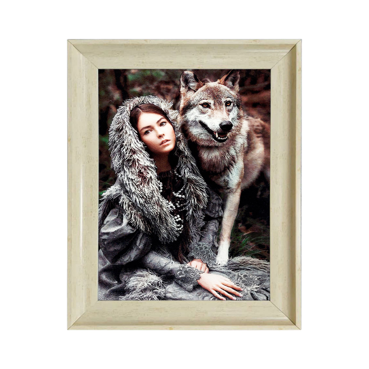 تابلو فرش چاپی طرح گرگ کد 13051 سایز 60×40 سانتی متری