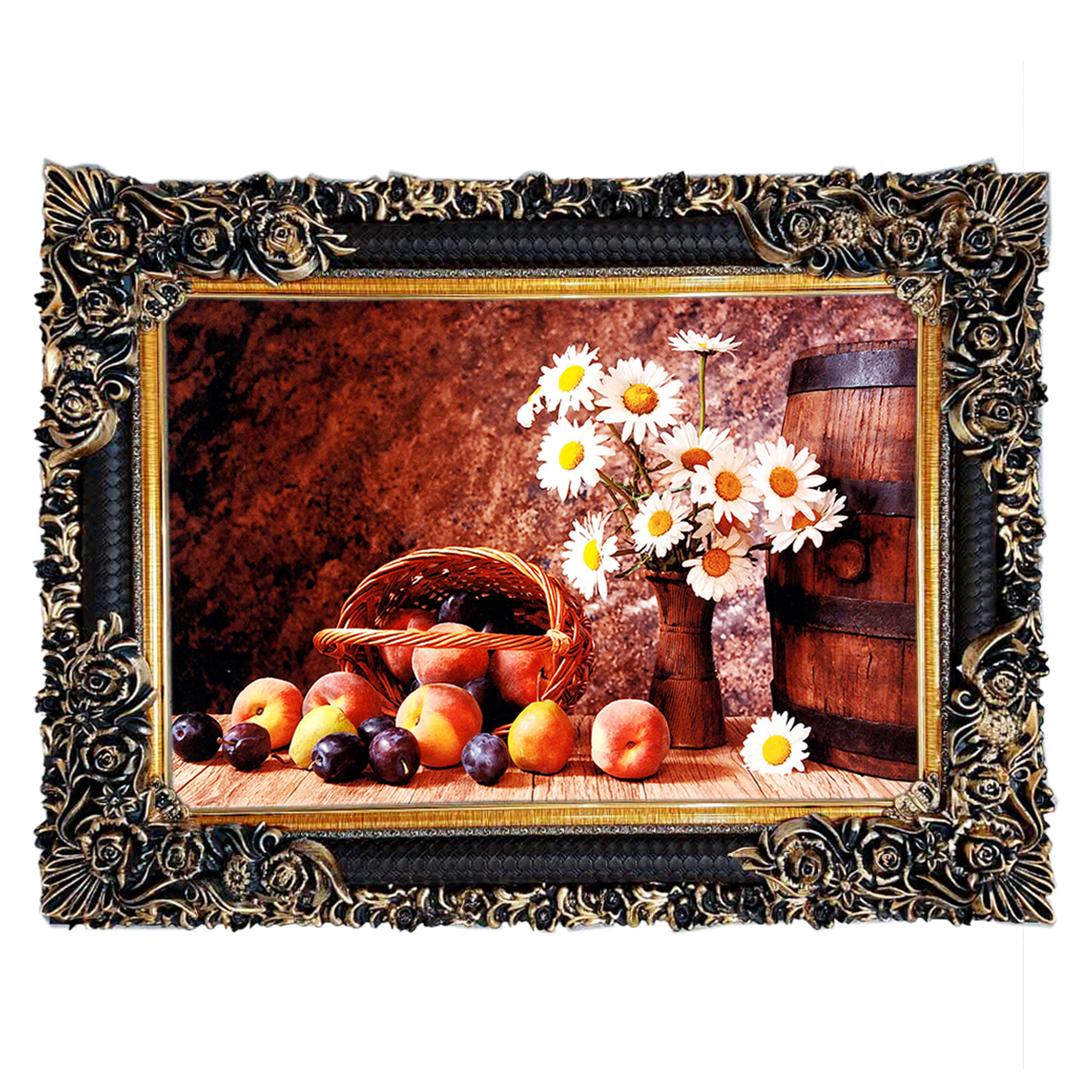 تابلو فرش چاپی طرح گل و میوه کد 12019 سایز 70×50 سانتی متری