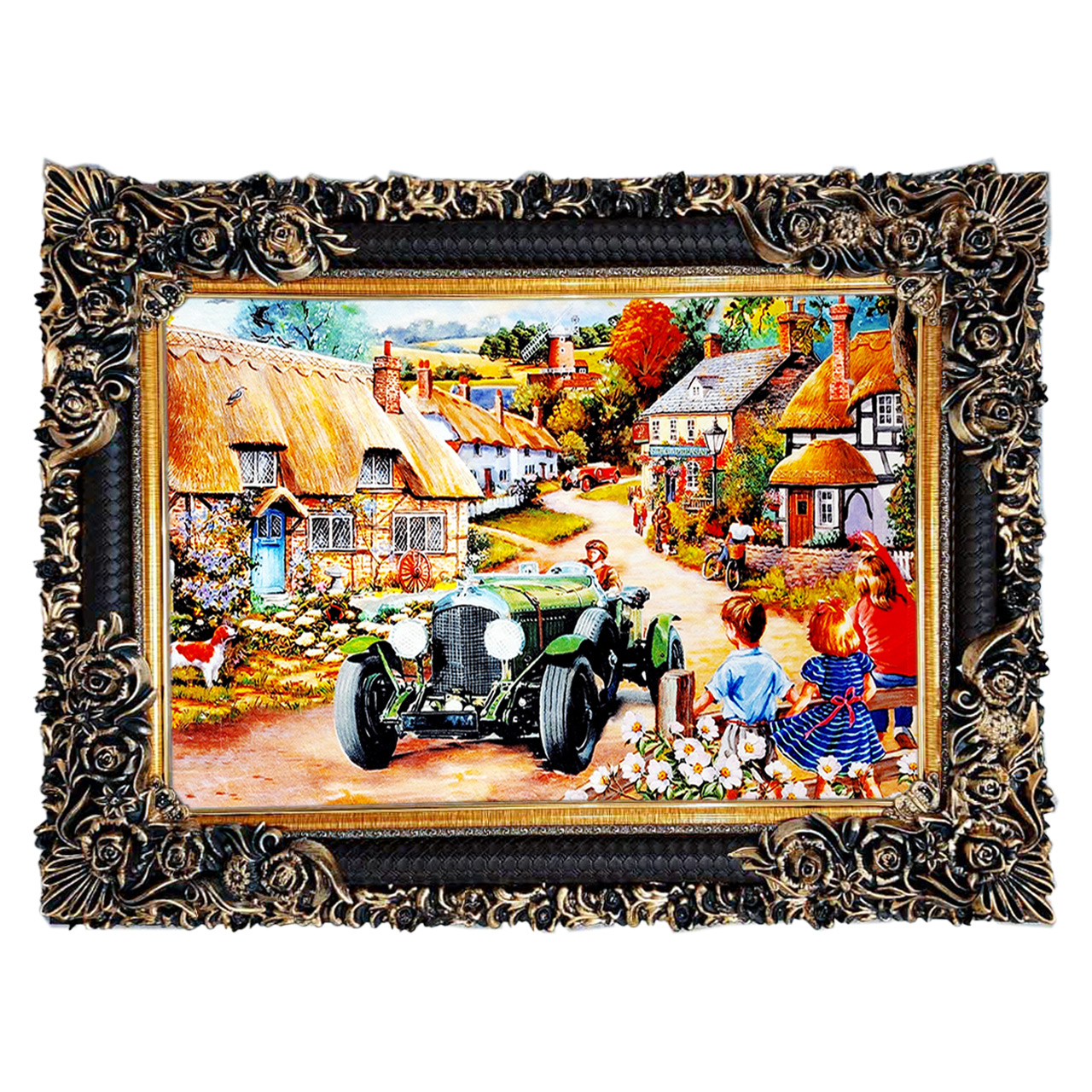 تابلو فرش چاپی طرح دهکده کد 10268 سایز 70×50 سانتی متری