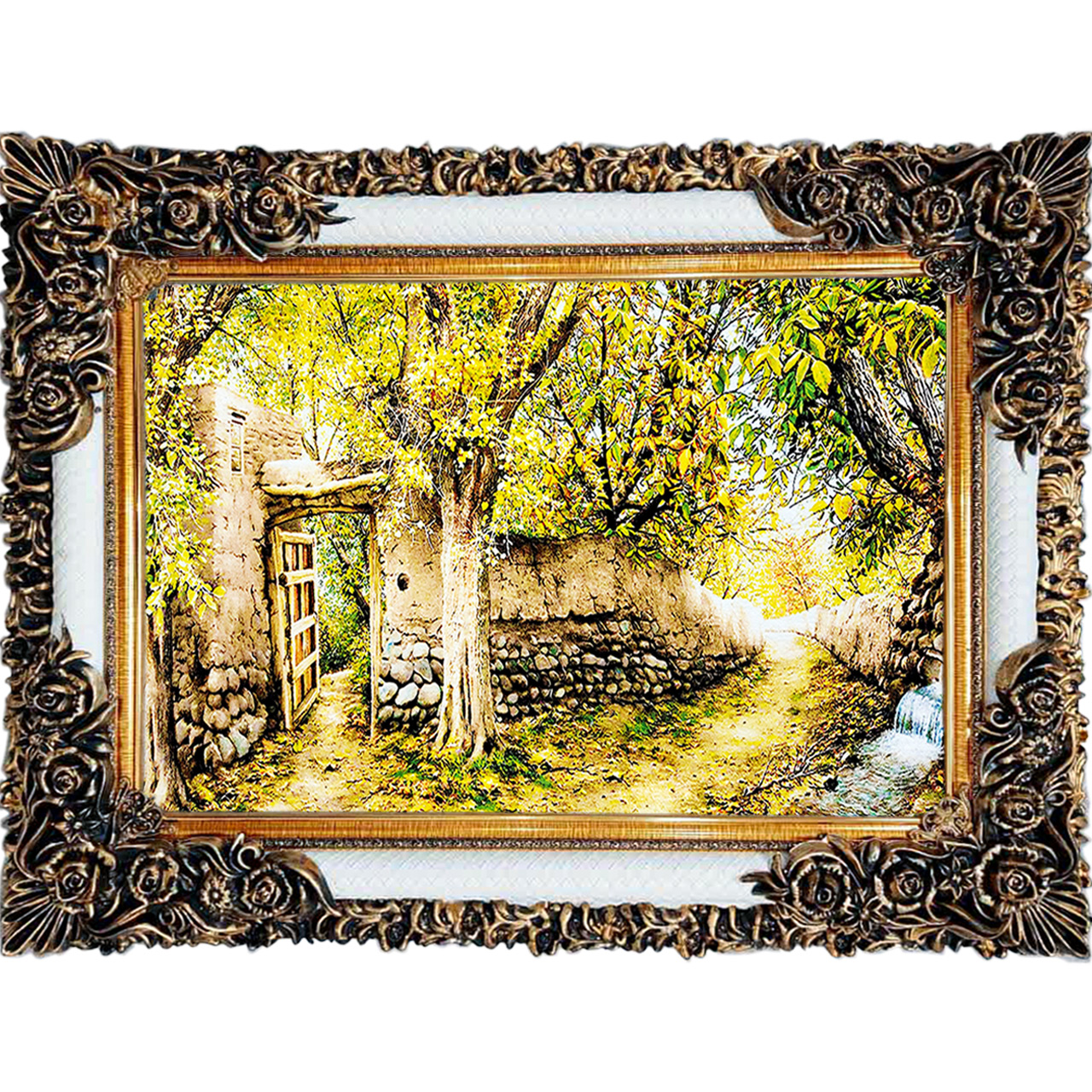 تابلو فرش چاپی طرح کوچه باغ کد 10008 سایز 100×70 سانتی متری