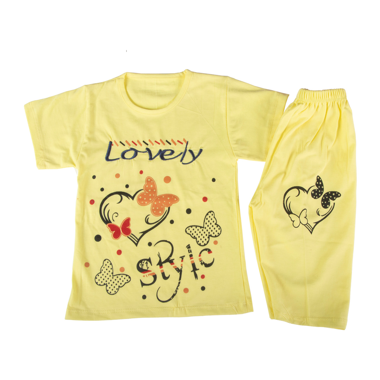 ست تیشرت و شلوارک دخترانه طرح پروانه کد 64