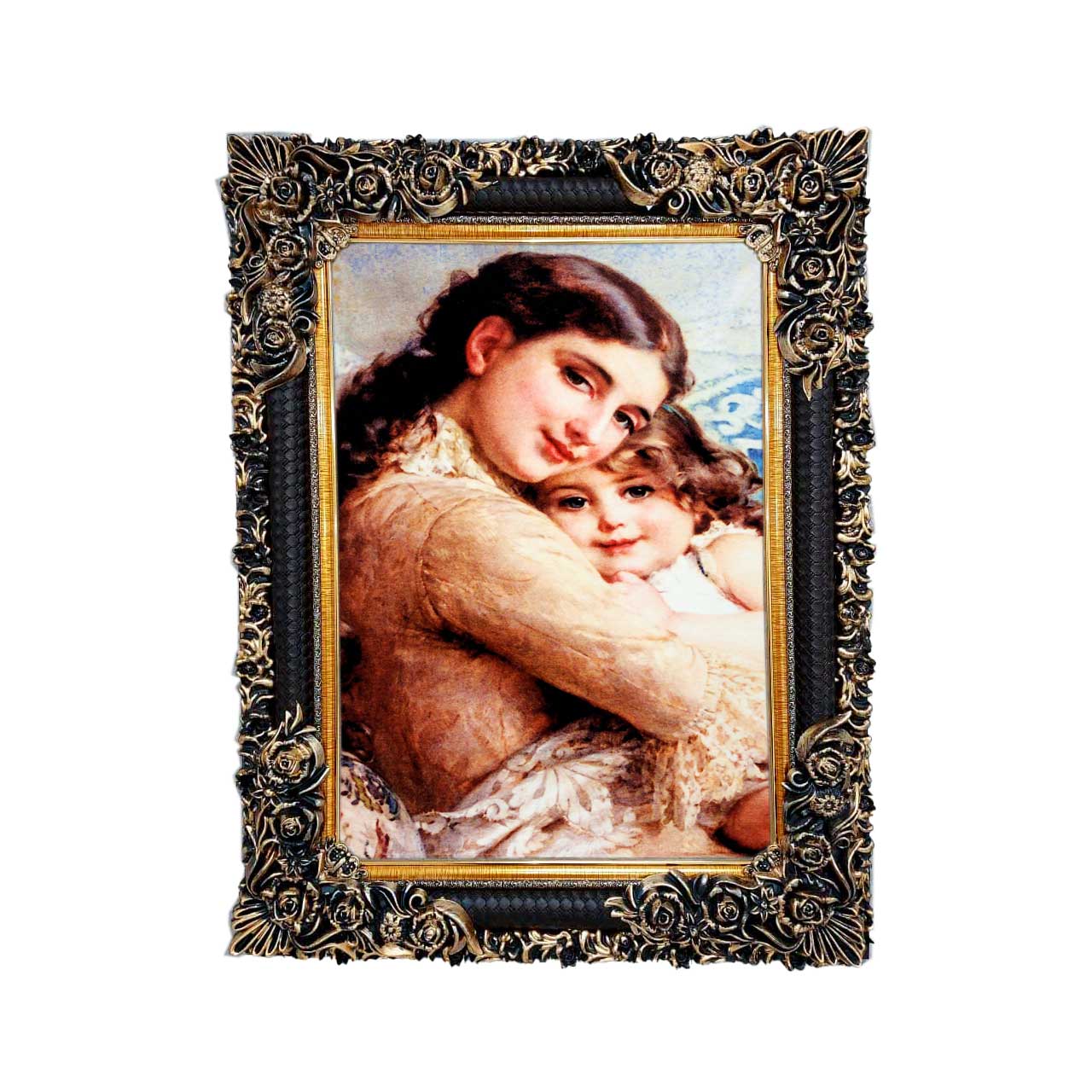 تابلو فرش چاپی طرح مادر و دختر کد 13042 سایز 50×35 سانتی متری