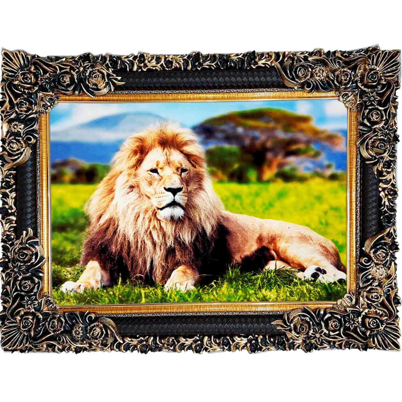 تابلو فرش چاپی طرح شیر کد 14006 سایز 100×70 سانتی متری