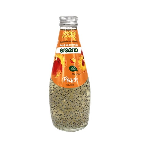 نوشیدنی بذر ریحان گرینو با طعم عسل و هلو 300 میلی لیتری