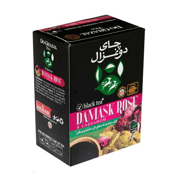 چای سیاه با تکه های گل محمدی و هل دوغزال 100 گرمی