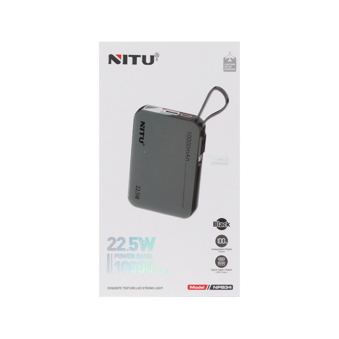 پاوربانک (فست شارژ) Nitu 22.5W 10000mAh مدل NPB34 - سفید (گارانتی 18 ماه تعویض نیکان همراه)