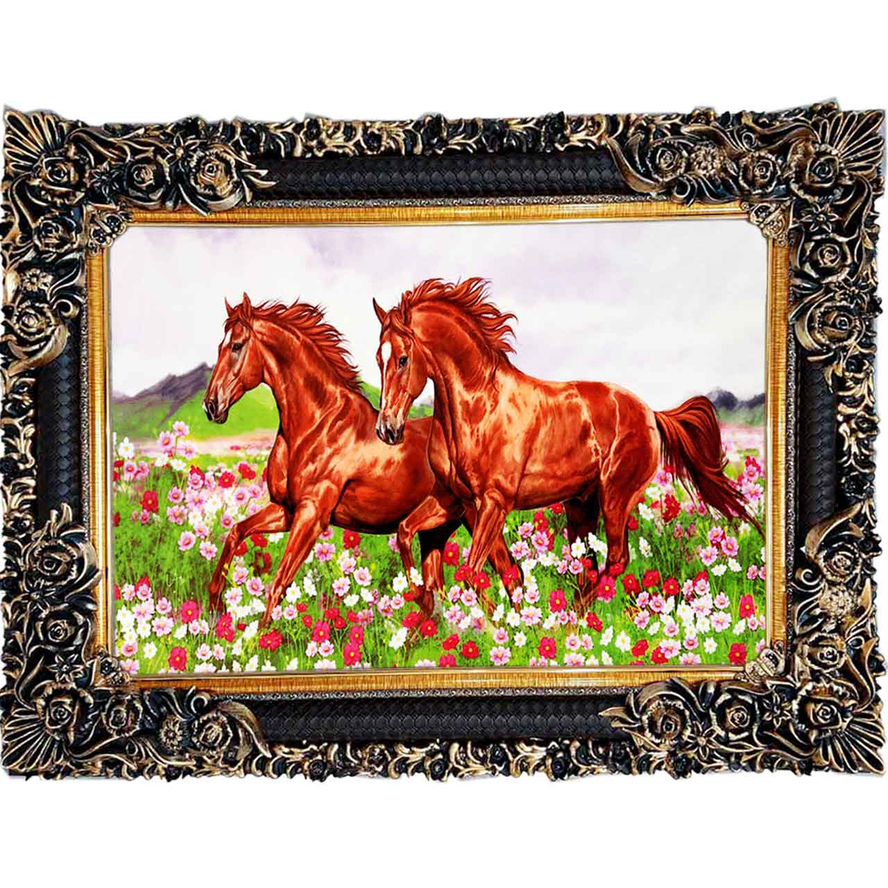 تابلو فرش چاپی طرح اسب کد 14037 سایز 100×70 سانتی متری