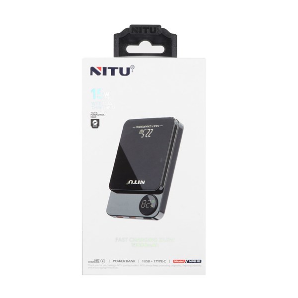 پاوربانک فست شارژ وایرلس Nitu 10000mAh مدل NPB12 22.5W - مشکی (گارانتی 18 ماه تعویض نیکان همراه)