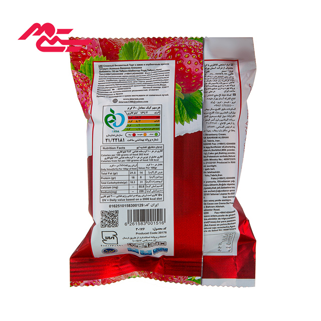 کیک رول کاکائویی آیسترول با طعم توت فرنگی 65 گرمی