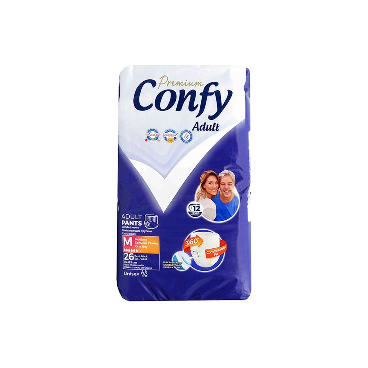 پوشک بزرگسال پریمیوم کانفی مدل شورتی سایز مدیوم بسته 26 عددی