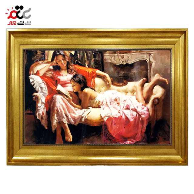 تابلو فرش چاپی طرح مادر و دختر کد 13311 سایز 50×50 سانتی متری