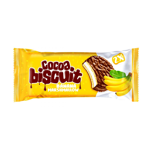 بیسکویت روکش دار دوقلو شکلاتی با طعم موز شیرین عسل 45 گرمی