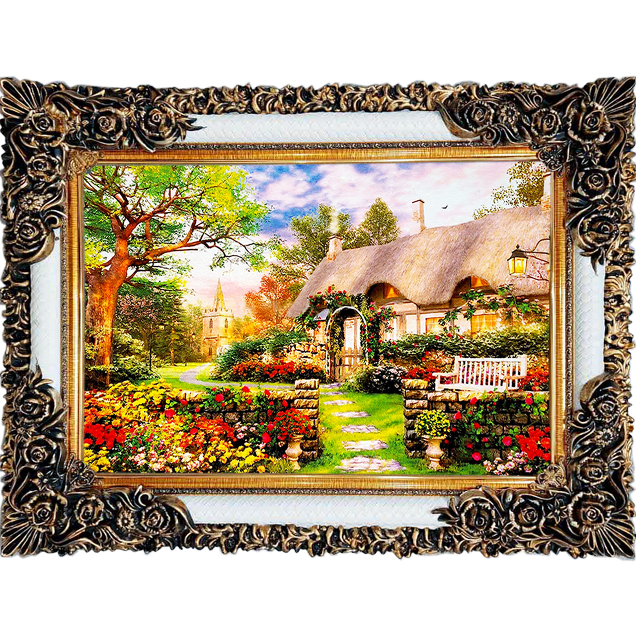 تابلو فرش چاپی طرح کلبه کد 10122 سایز 100×70 سانتی متری