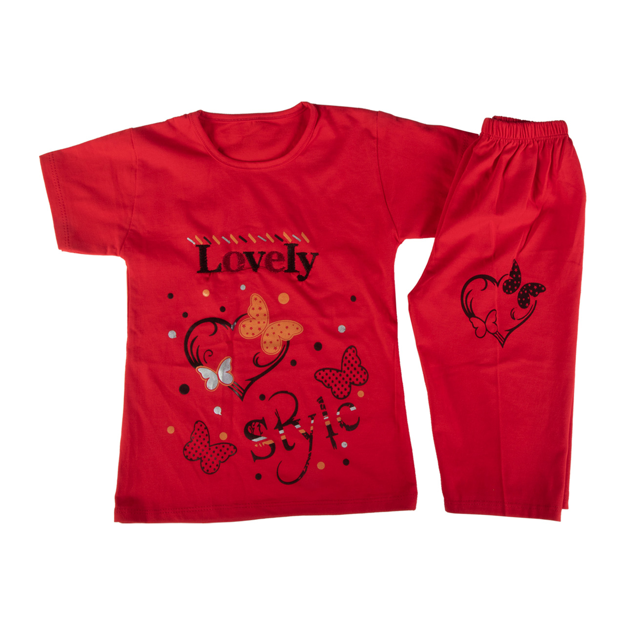 ست تیشرت و شلوارک دخترانه طرح پروانه کد 67