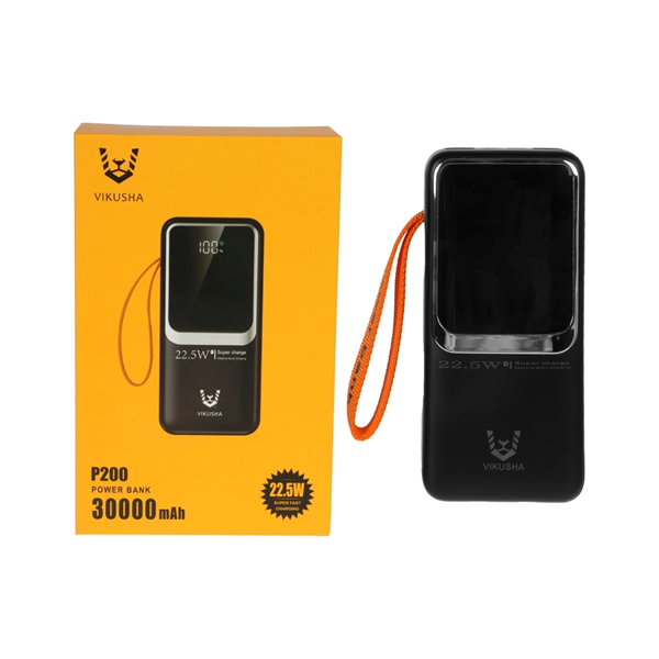 پاوربانک فست شارژ Vikusha 30000mAh مدل P200 22.5W - مشکی - SMO (گارانتی شش ماهه شرکتی)