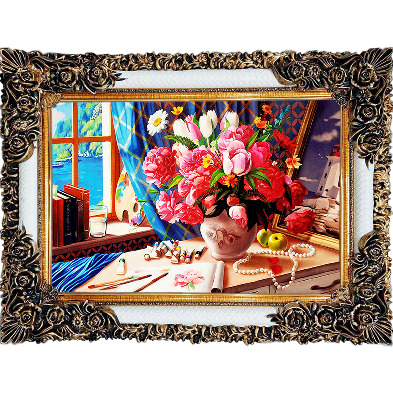 تابلو فرش چاپی طرح گل کد 12003 سایز 100×70 سانتی متری